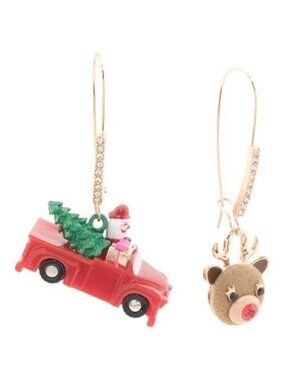 BETSEY JOHNSON Santa truck reindeer mismatch earrings New in package